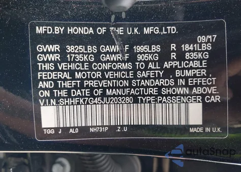 2018 Honda Civic Sport from USA, damaged, VIN SHHFK7G45JU203280